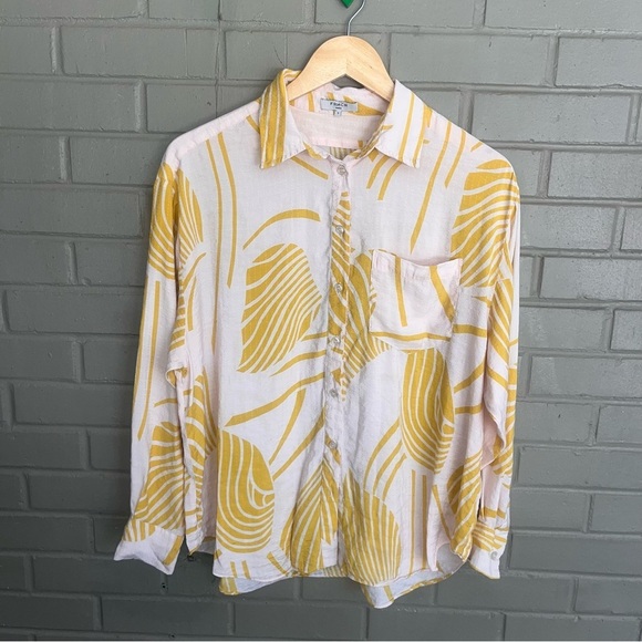 FRNCH Button Up Gauzy Blouse Green Apricot Small - Picture 6 of 11